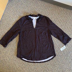 Charter Club White/DRK CHOCOL polka dots 3/4 sleeve top